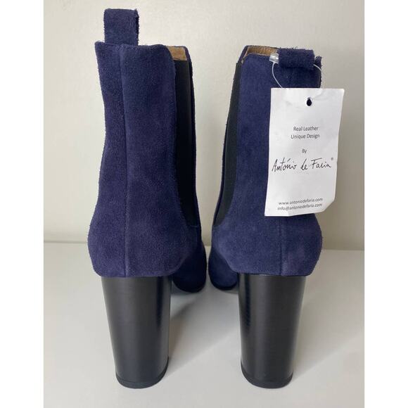 NWT ANTONIO DE FARIA BOOTS 9 SUEDE LEATHER BLUE DEBORA ANKLE BOOTIES BLACK HEEL - Picture 8 of 13